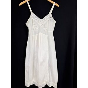 Loomcraft Vintage Lace Trim Slip Dress Women 34 Off-White Cottagecore Boho 70s